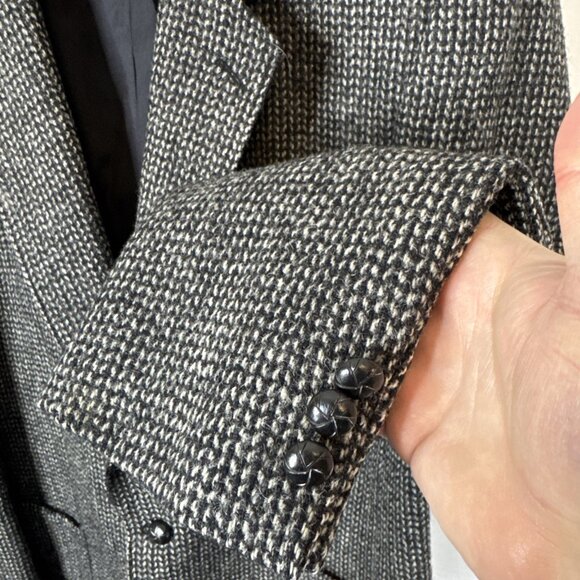 Vintage Harris Tweed Sport Coat Blazer Men 42 Handwoven Scotland Gray Black Wool - Picture 2 of 7